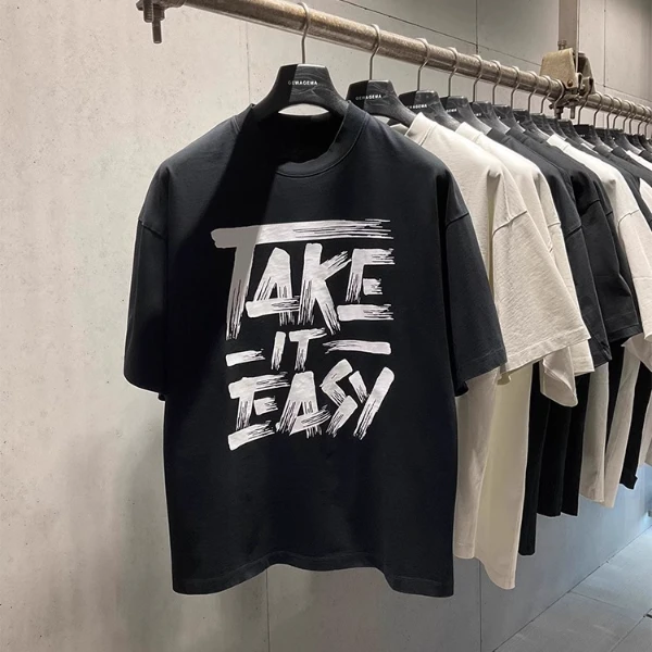 2025夏季新款潮流字母涂鸦印花圆领宽松潮牌短袖T恤男女ins上衣