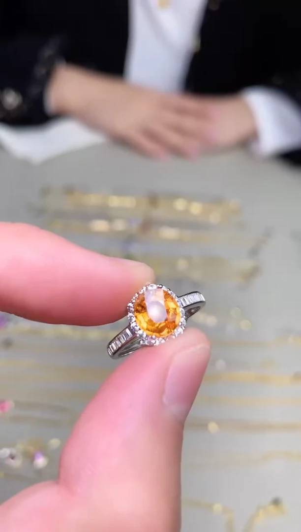 银S925镶嵌戒指石榴石（芬达石）戒指