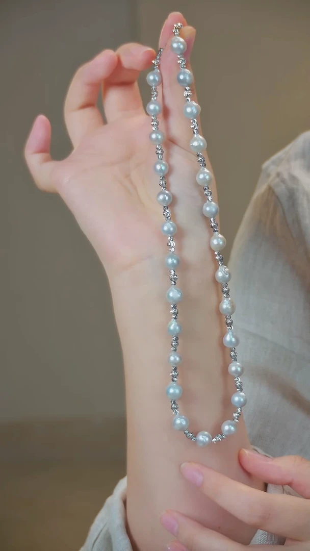 项链银S925镶嵌海水珍珠8-9mm