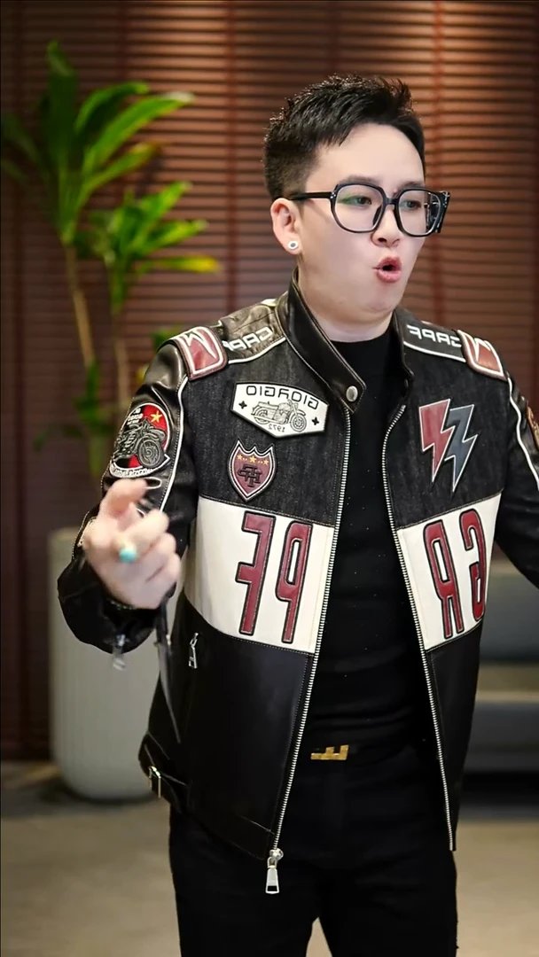 双****店48码（125斤以内）男士真皮拼接夹克