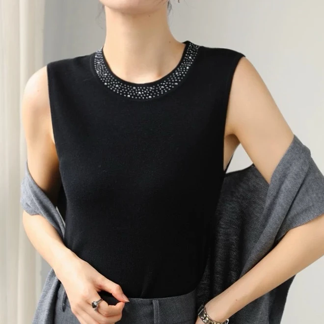 九【百搭背心】烫钻无袖内搭上衣叠穿背心NJR