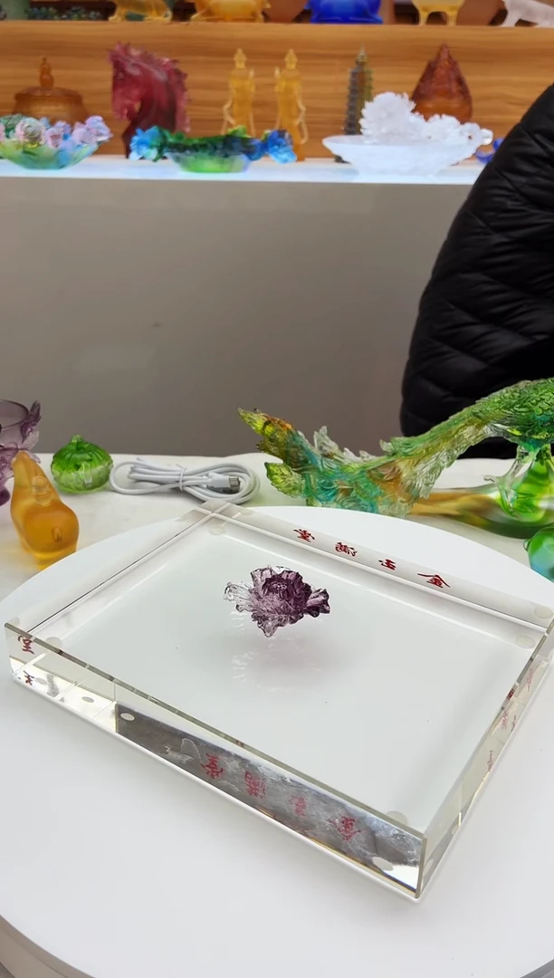 手工艺品琉璃牡丹花茶宠小摆件紫色4公分