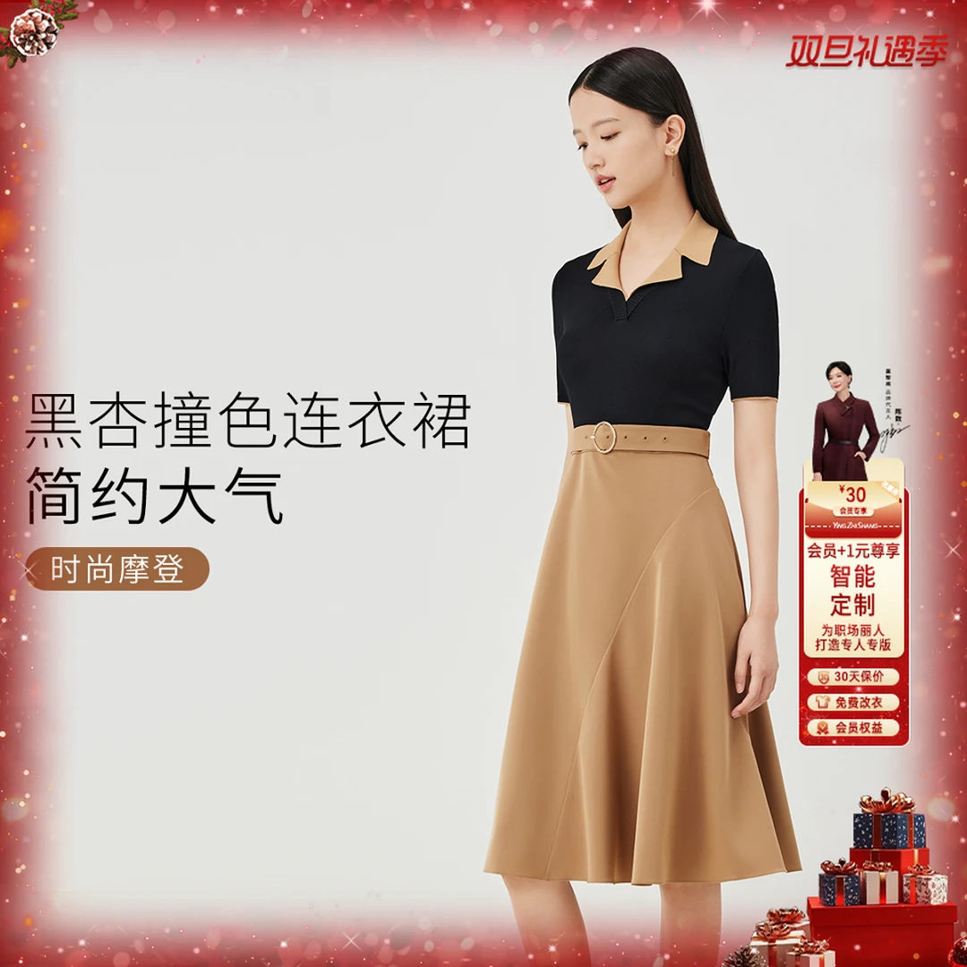 【狂欢价】赢智尚夏季新款时尚大气拼接撞色气质职场连衣裙ZF02041