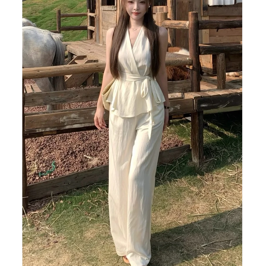 慵懒风街头风韩版法式时尚套装气质轻熟复古高腰套装显瘦吊带