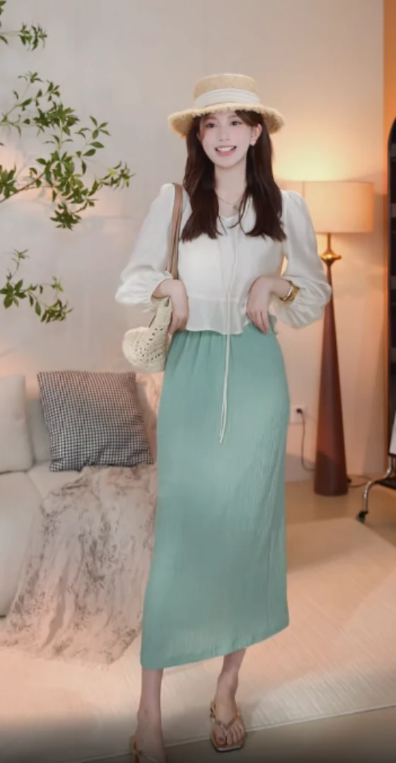 【芝士Cheese】原野的风超凉快夏季时尚褶感松紧腰简约设计显瘦半裙