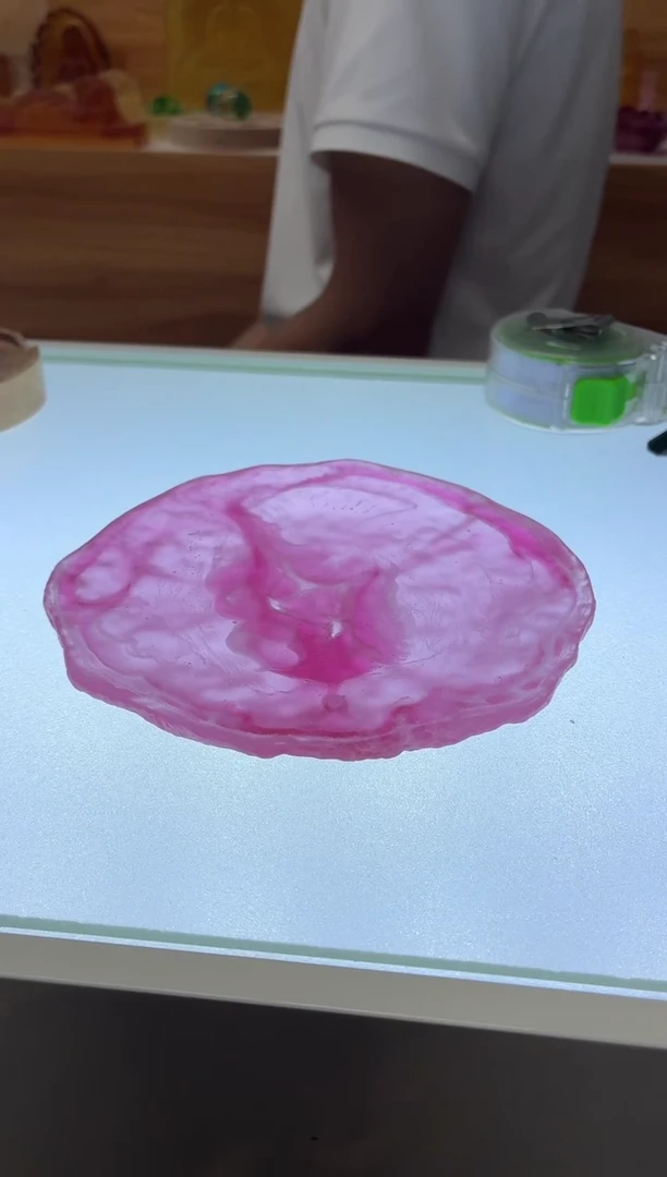 琉璃手工艺品古法琉璃冰冻烧粉色干泡台