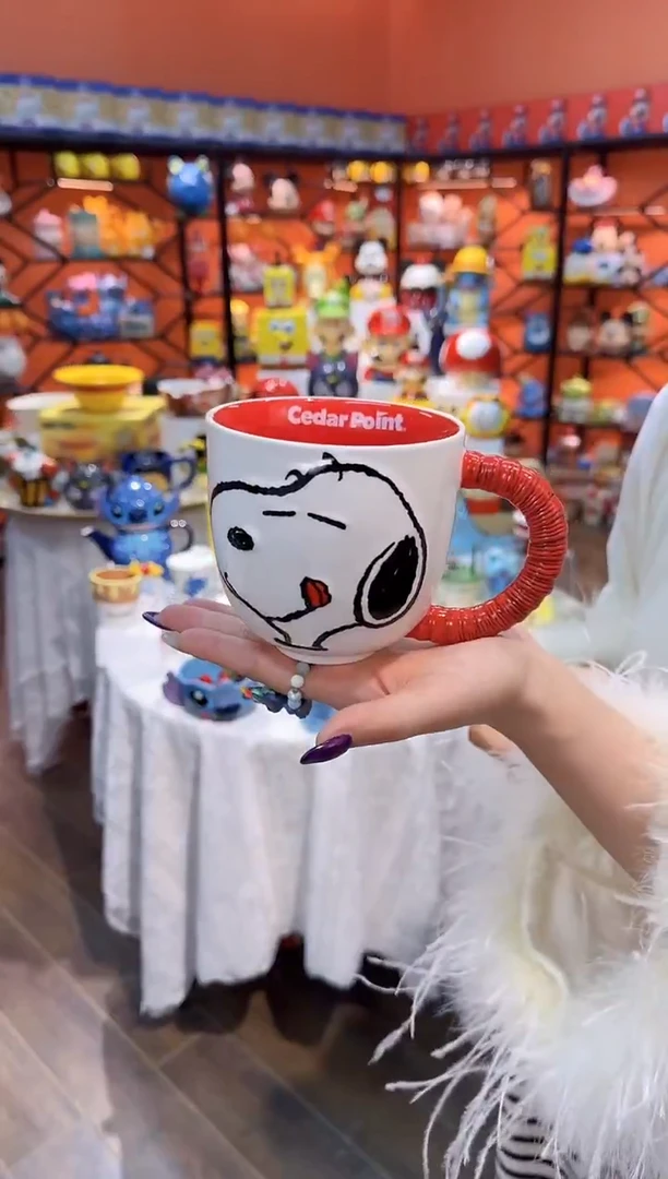 瓷片@@史努比红色手柄陶瓷杯