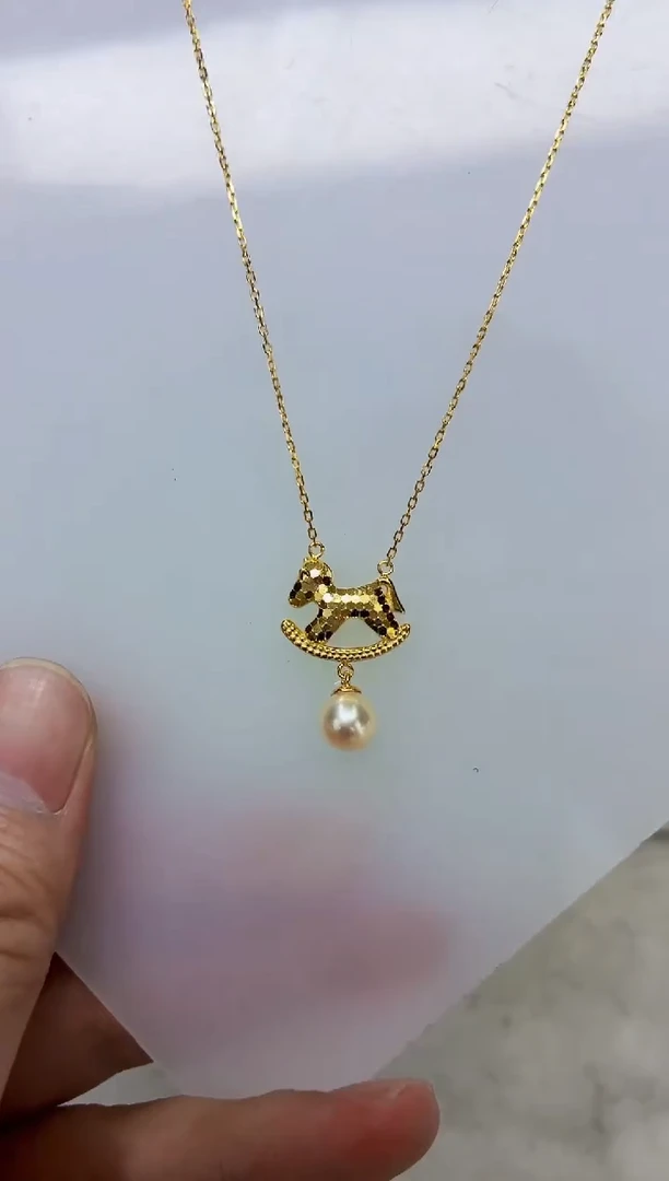 银S925镶嵌DA海水珍珠羽皇金吊坠7-8 y1042