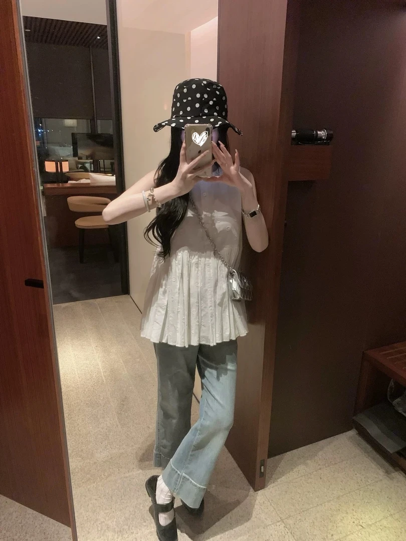2025夏季新款时尚显瘦小爱心印花蓬蓬背心短款上衣裙女吊带裙8882