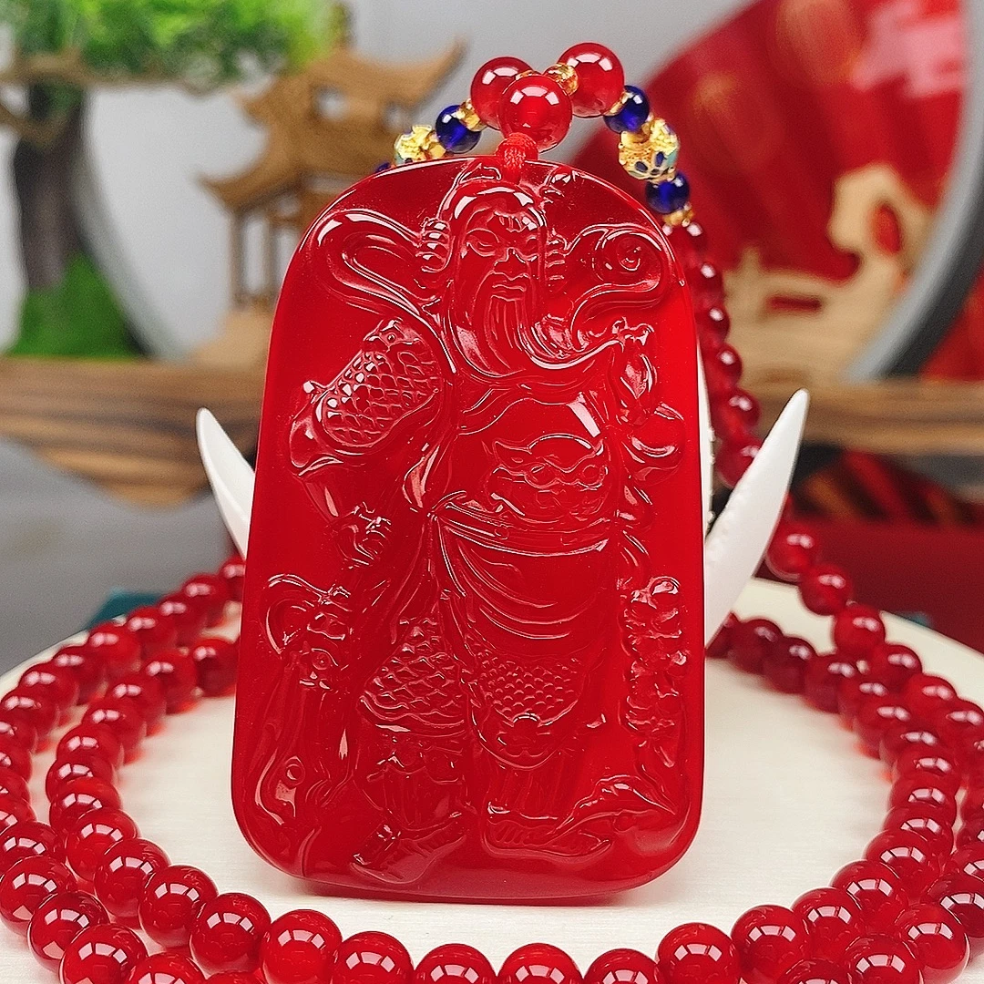鸽血红关公吊坠(配珠链) 忠义关二爷 霸气武财神 天然玉石 保真