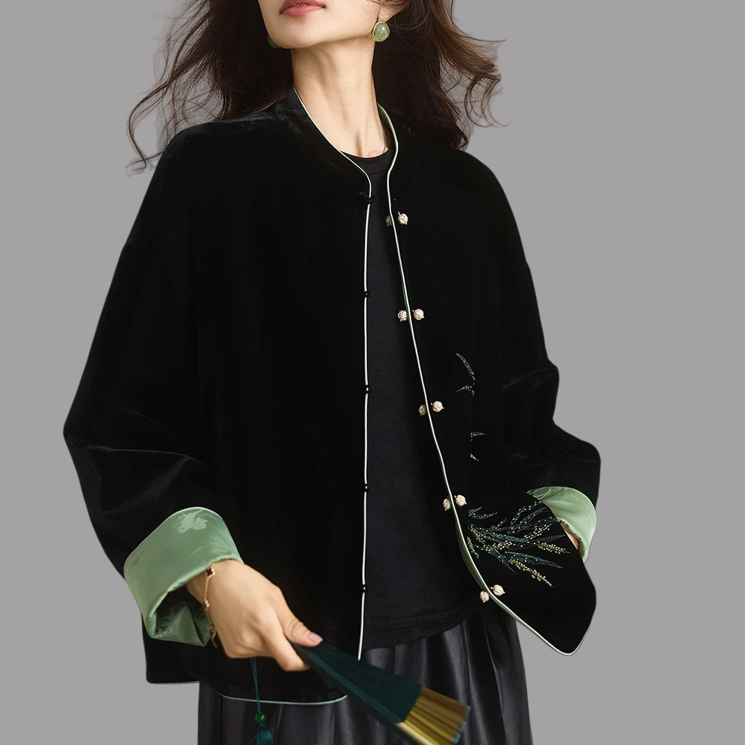 2025秋冬新款女新中式丝绒双面穿外套大码轻奢气质外搭休闲上衣