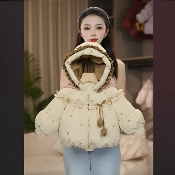 【ZH设计师款】白鸭绒女童儿童羽绒服刺绣时尚连帽保暖加厚韩版外套