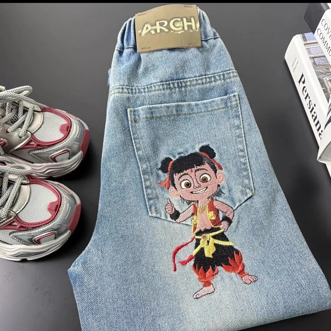 哪吒男女童牛仔裤2025春秋新款长裤帅气时髦潮霸气宽松中大童