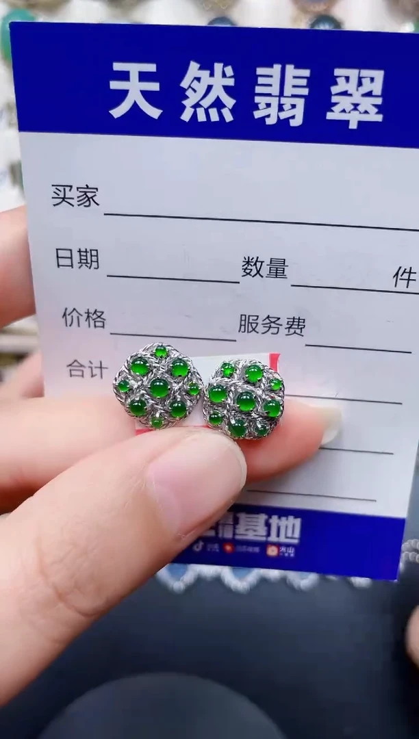 银S925镶嵌翡翠耳饰143
