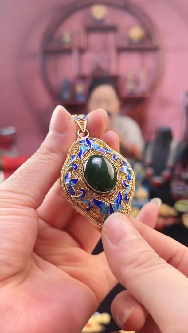 非遗 花丝镶嵌吊坠 碧绿 镀金