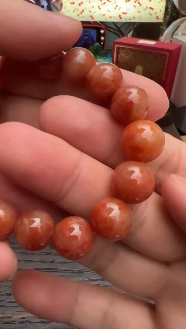 珊瑚玉晚霞手串孤品