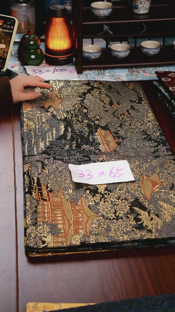 【西阵织登鹳雀楼黑金双面】中国风干泡织锦茶席33*65