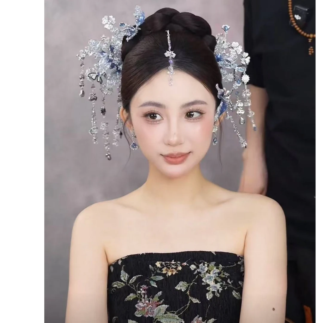 合金婚庆饰品 2025新款银蓝重工新娘百搭中式饰品262