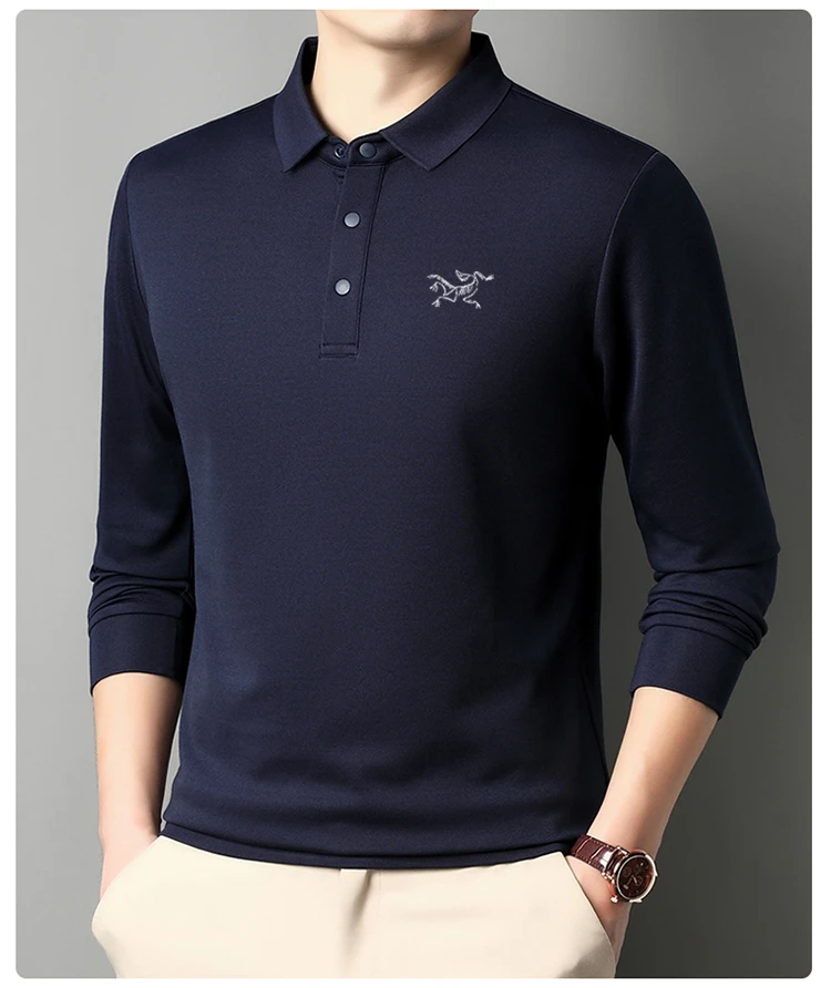【奥特莱斯】正品刺绣鸟家男士长袖polo衫秋季翻领商务宽松打底衫男