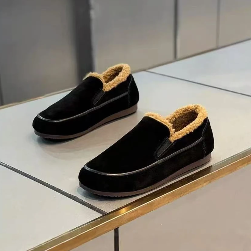 2025冬季新款加棉休闲乐福鞋男一脚蹬加绒保暖豆豆鞋男软底开车鞋