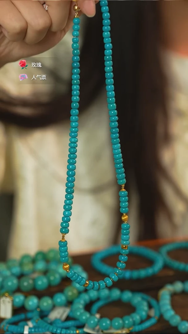 18K金镶嵌绿松石项链精美
