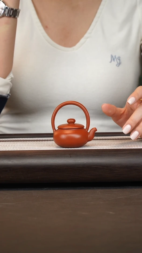 茶壶紫砂朱泥提梁手把件