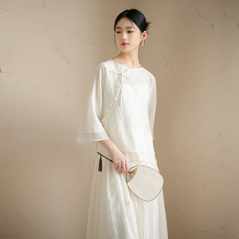 初蝉新中式国风盘扣上衣25秋新款半身裙仙气飘逸茶服女装0443-N