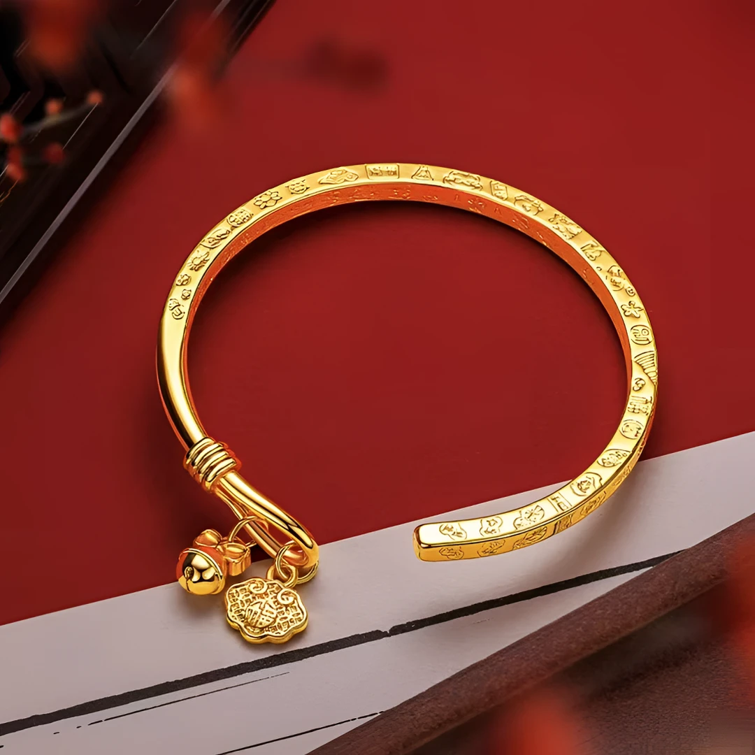 合金手镯 铃铛福手镯 轻奢小众 高级感 金色手镯子简约 时尚复古
