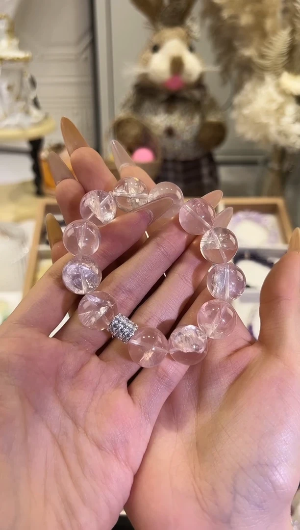 水晶手链未镶嵌粉阿赛水晶15+
