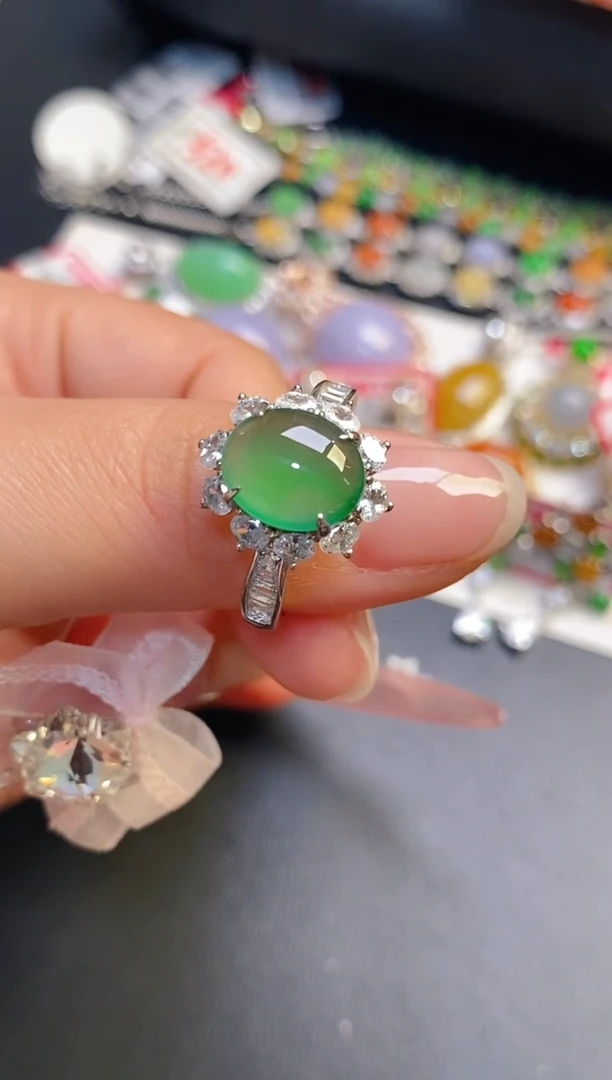 银S925镶嵌戒指翡翠天然