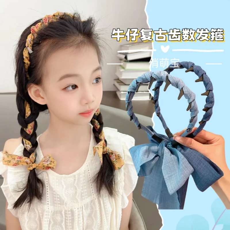 休闲风女日韩瑞丽风通用发箍头箍蓝色复古缎面牛仔色发箍编发发带