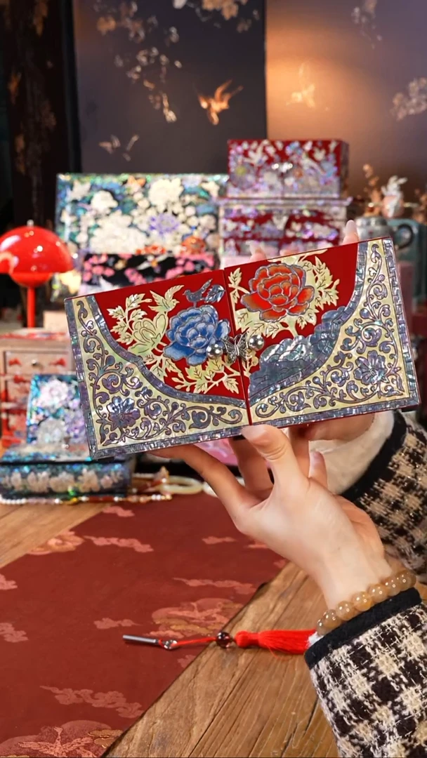 【闪购商品】瓷片螺钿工艺香椿木首饰盒