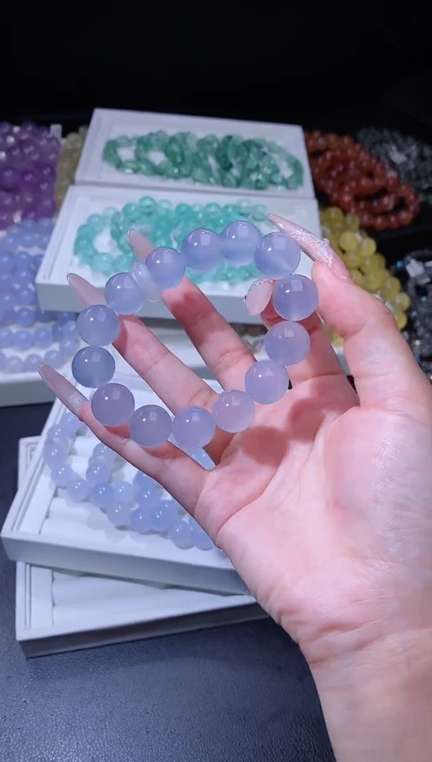 未镶嵌手链玛瑙/玉髓1012.14蓝玉髓手串 多样性发其一