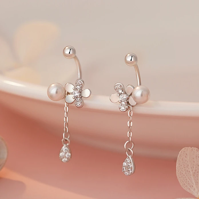 足银耳饰 【花影】S999足银流苏耳钉女韩风小众螺丝纯银耳坠E617