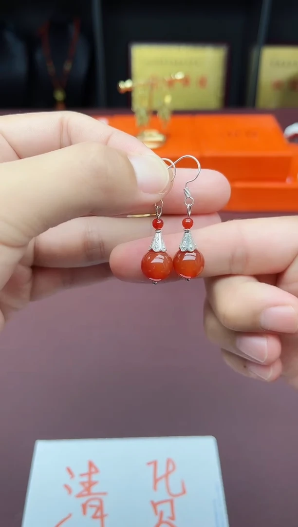 玛瑙/玉髓耳饰银S925镶嵌713000