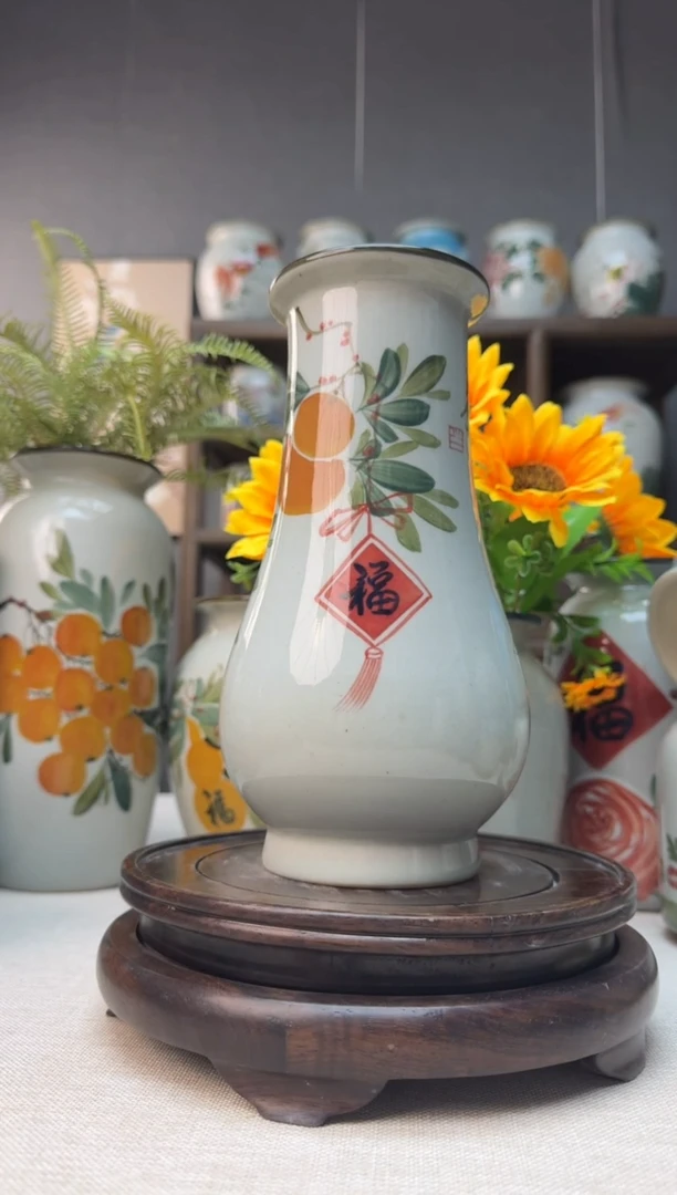 【闪购商品】瓶景德镇手绘陶瓷花瓶底部无孔高23口8左右