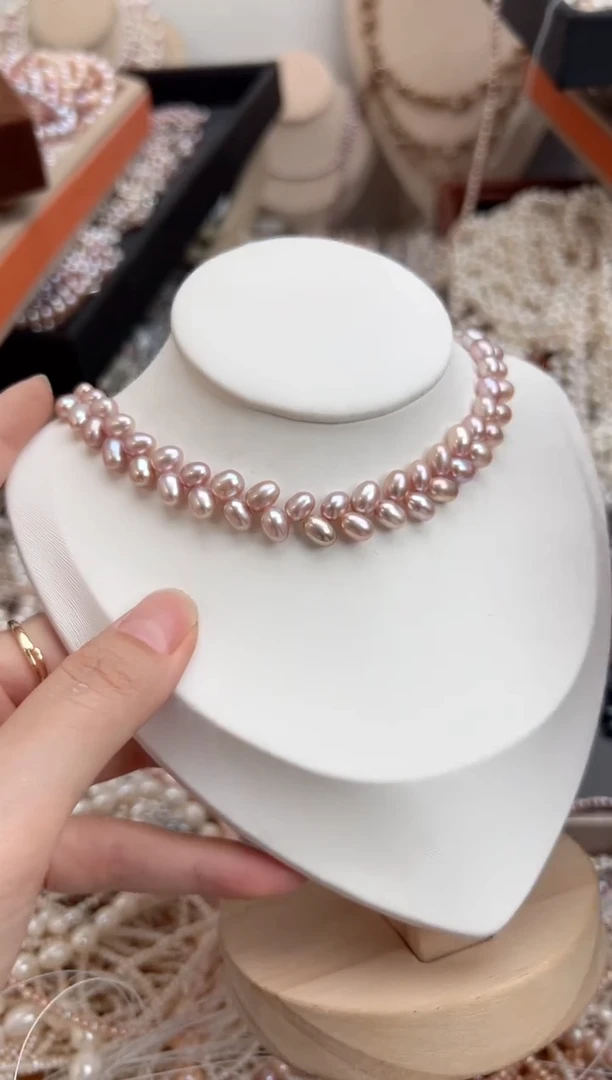 未镶嵌14淡水珍珠无核*麦穗粉色项链