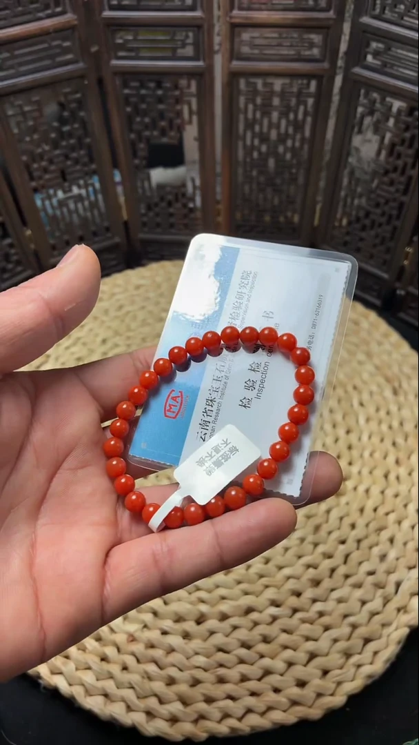 未镶嵌手串南红玛瑙6mm柿子红手串百财料