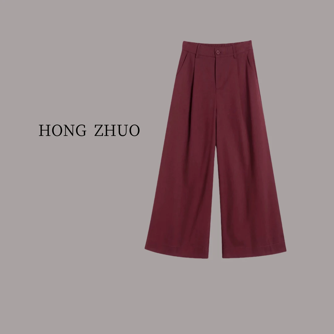 2025春款安可拉红高腰阔腿裤可挽可放九分裤宽松返潮复古显瘦