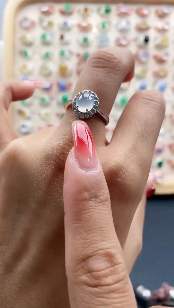 【闪购商品】翡翠戒指银S925镶嵌缅甸天然A货翡翠111 9+1