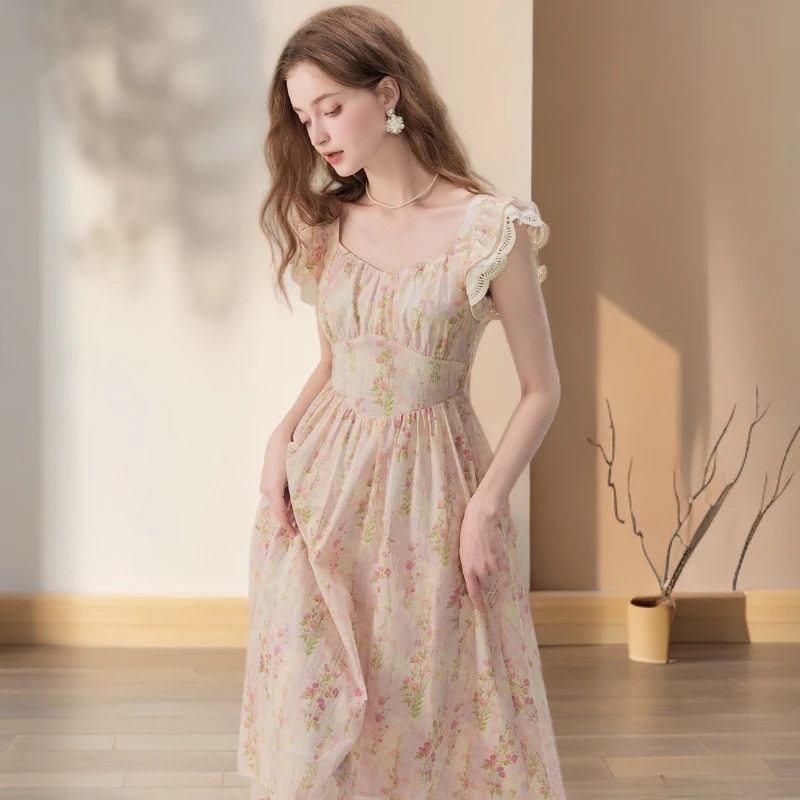 【熙地】新款洋气甜美温柔碎花显瘦松紧打揽连衣裙C84XD0429P