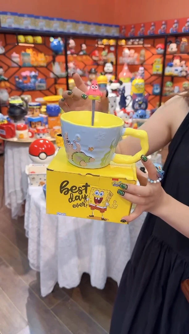 瓷片@@派大星带勺子陶瓷水杯