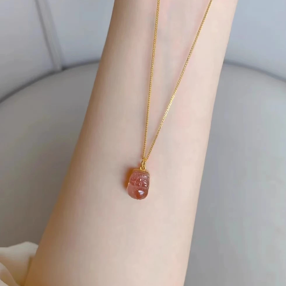 铜合金项链 淡粉色貔貅项链时尚潮流显白锁骨链百搭复古女款首饰