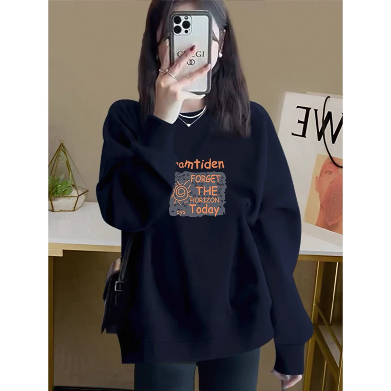 圆领套头卫衣女宽松落肩藏青色2025秋冬新款长袖上衣独特别致女装