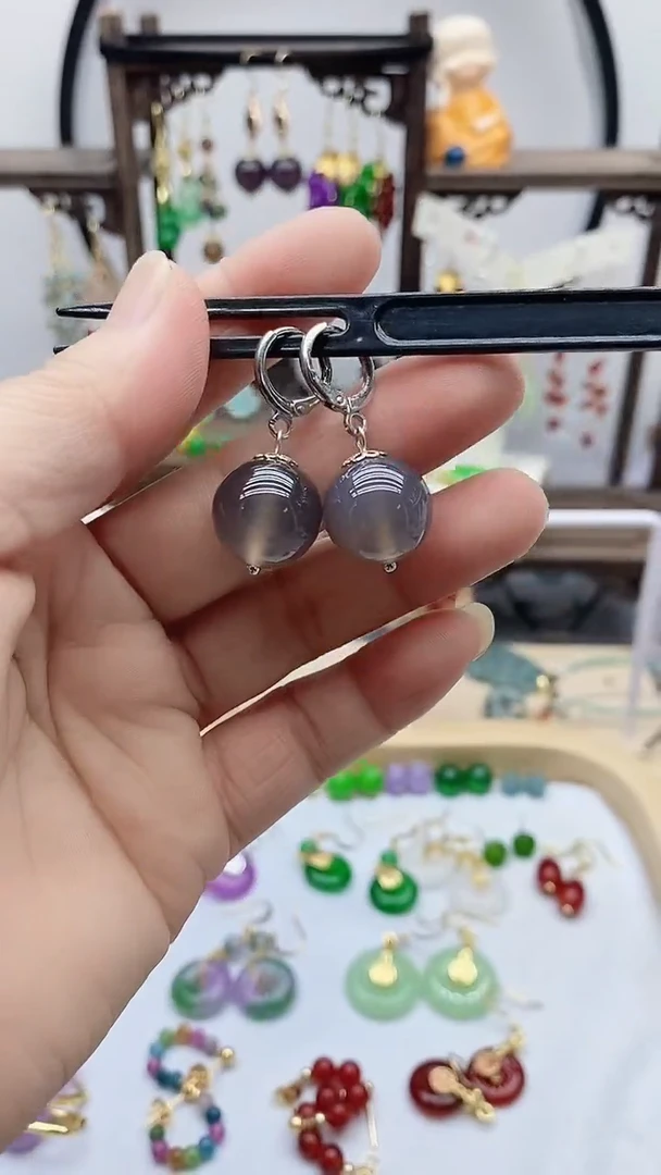 银S925镶嵌耳饰玛瑙/玉髓121