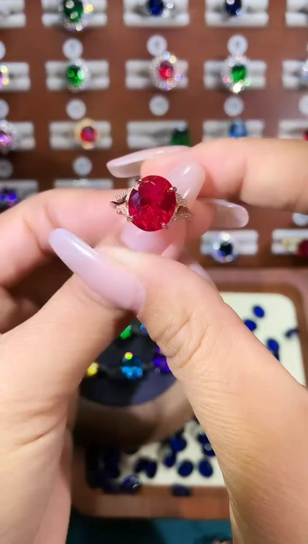 无925银鸽血红色戒指玫瑰金