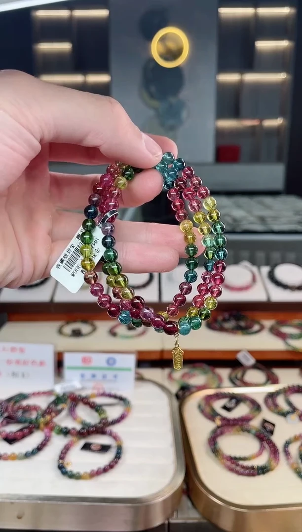 未镶嵌冰透净体老矿碧玺色标三圈手串5mm+碧玺多样性发一条xion
