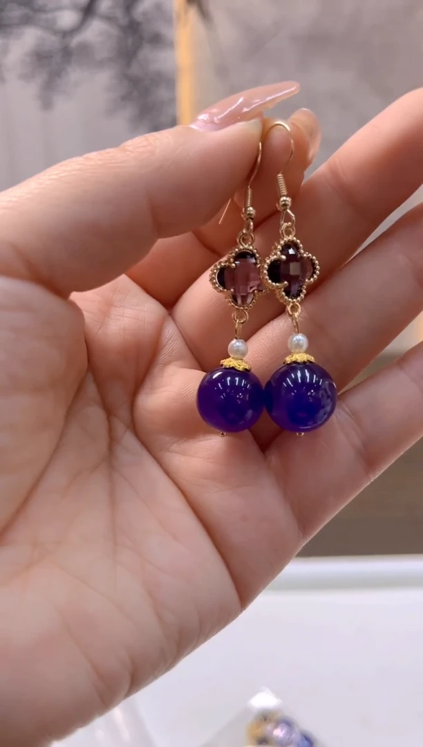 14K金镶嵌耳饰水晶E659