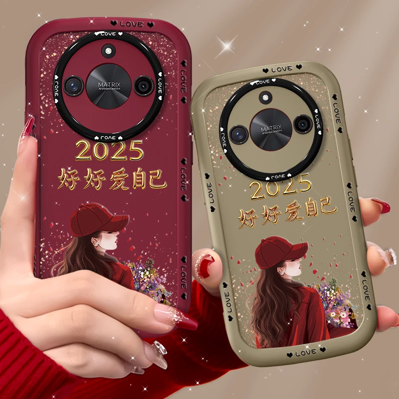 适用荣耀x50手机壳捧花爱自己泡芙壳硅胶软壳镜头全包保护套