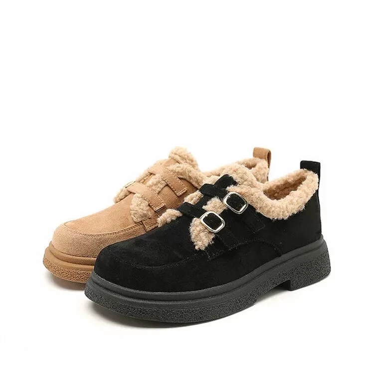 防水台防滑青少年方头冬季乐福鞋休闲韩版加厚0725